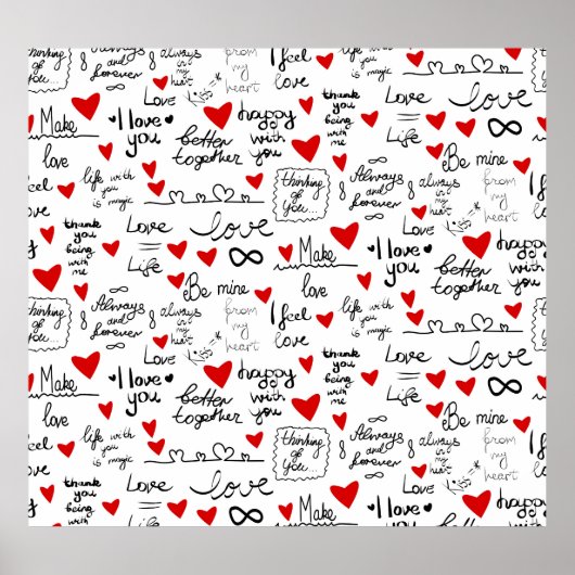 Liebe-Phrasen, Doodle-Herzen, Valentinmuster. Poster (Vorne)