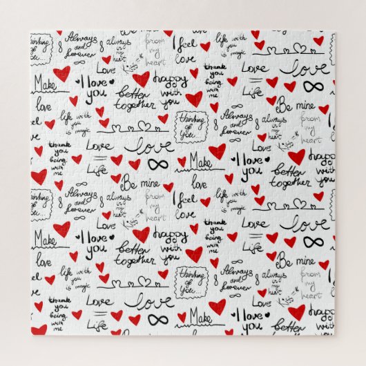 Liebe-Phrasen, Doodle-Herzen, Valentinmuster. Puzzle (Vertikal)