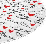 Liebe-Phrasen, Doodle-Herzen, Valentinmuster. Schneidebrett (Ecke)