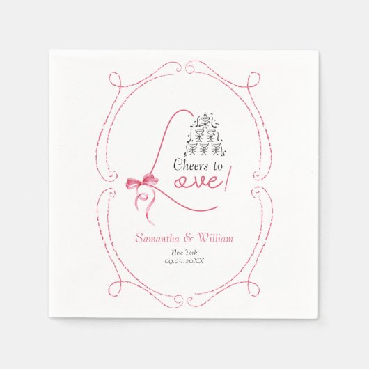 Liebe Pink Bow Champagne Tower Serviette (Vorderseite)