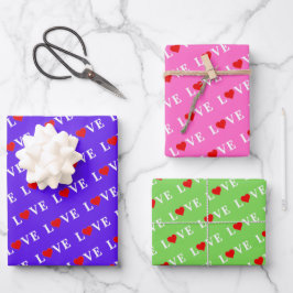LIEBE Pink Green Lavendel Geschenkpapier Set