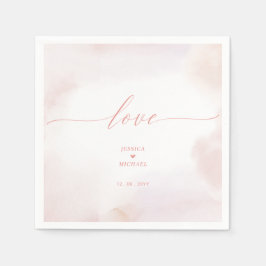 Liebe | Pink Heart & Watercolor Wedding Napkin Serviette