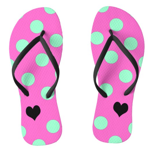 Liebe Pink & Mint Polka Dot Brautparty Party Badesandalen (Fußbett)