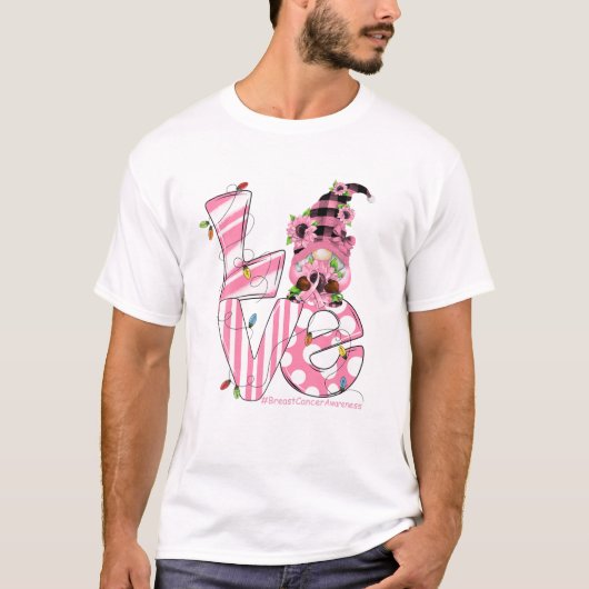 Liebe Pink Ribbon Brustkrebs Funny Gnome Christm T-Shirt (Vorderseite)