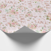 Liebe Pink Rose Watercolor Geschenkpapier (Ecke)