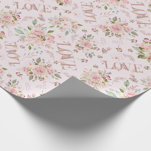 Liebe Pink Rose Watercolor Geschenkpapier (Ecke)