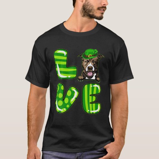 Liebe Pitbull Lucky Clover Kleeblatt St Patrick's T-Shirt (Vorderseite)