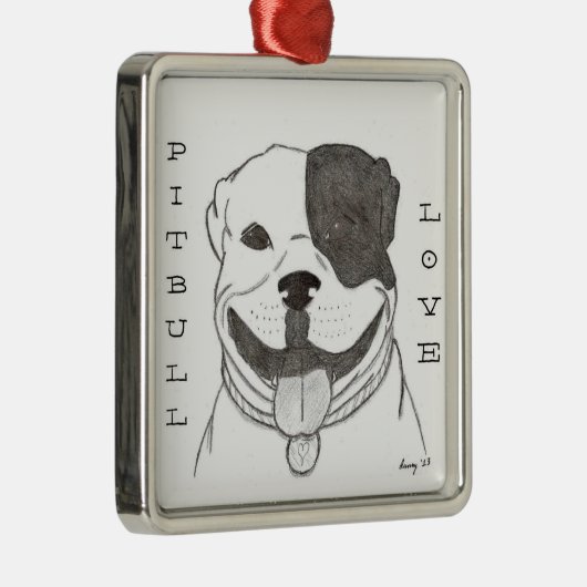 Liebe Pitbull Silbernes Ornament (Rechts)