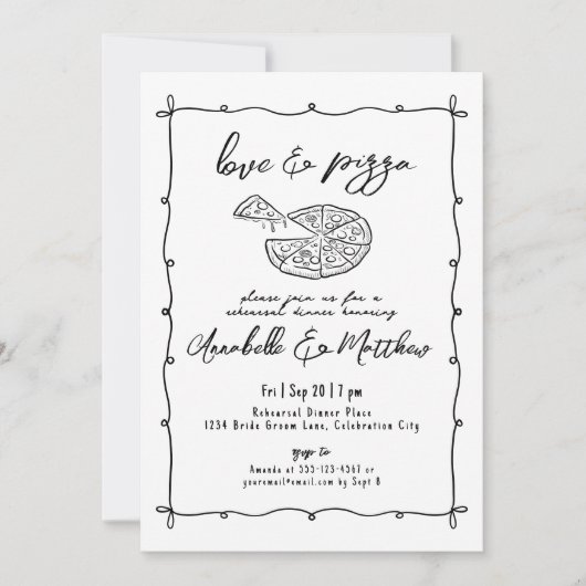 Liebe Pizza Hochzeit Probe Dinner Einladung (Vorderseite)