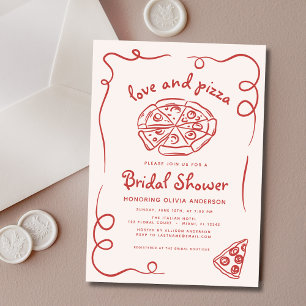 Liebe & Pizza Italienisches handgezeichnetes Braut Einladung
