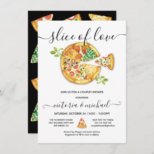 Liebe Pizza Party Dusche Einladung (Vorne/Hinten)