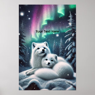 Liebe Polarfuchs Nordlichter Verschneuter Wald Poster