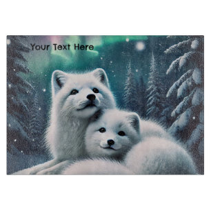Liebe Polarfuchs Nordlichter Verschneuter Wald Schneidebrett