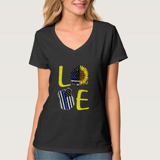 Liebe Police Blue Line Sonnenblumen Art T-Shirt (Vorderseite)