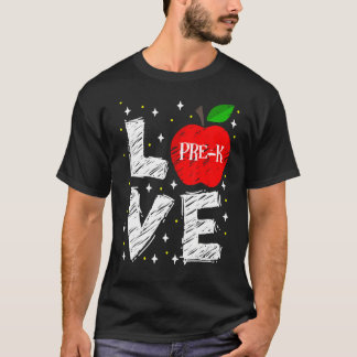 Liebe Pre K Apple zurück zum Schullehrer T-Shirt
