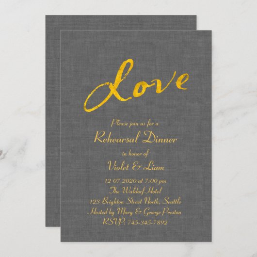 Liebe Probe Abendessen Einladung auf graue Wäsche (Vorne/Hinten)