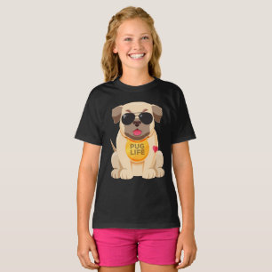 Liebe Pug Welpe Hund Cartoon Mädchen T-Shirt