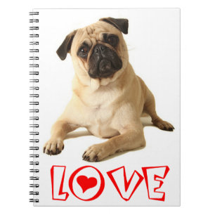 Liebe Pug Welpe Hund rotes Notizbuch / Tagebuch