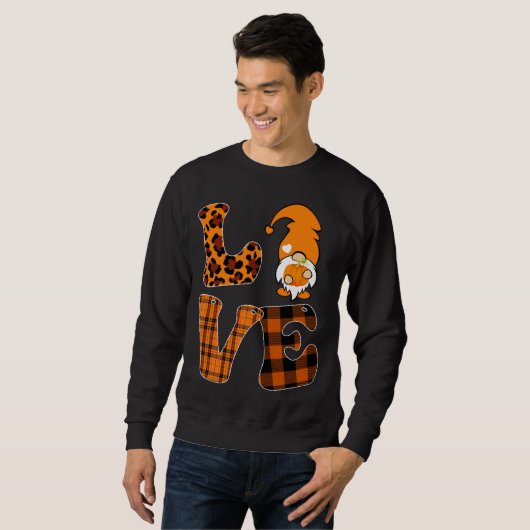 LIEBE Pumpkin Gnome Herbst Leopard Karierter Karo Sweatshirt (Vorne ganz)