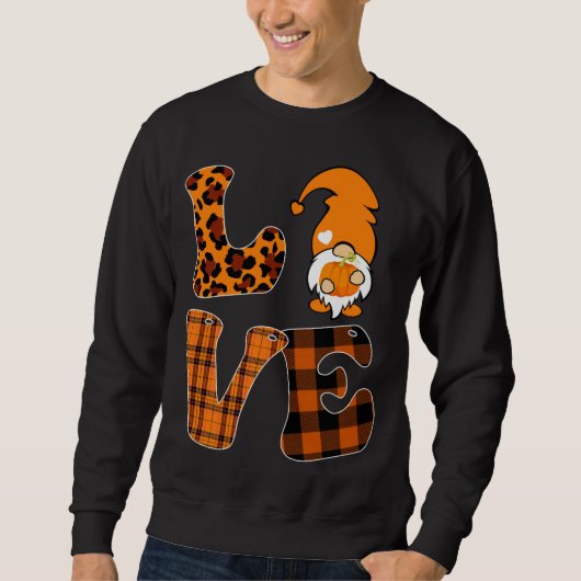LIEBE Pumpkin Gnome Herbst Leopard Karierter Karo Sweatshirt (Vorderseite)