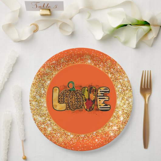 Liebe Pumpkin Herbst Farbe anpassen Pappteller (Hochzeit)