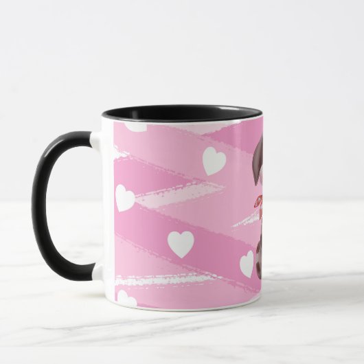 "LIEBE PUPPY" MIT PINK UND WEISSEN HERZEN TASSE (Links)