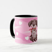 "LIEBE PUPPY" MIT PINK UND WEISSEN HERZEN TASSE (Vorderseite Links)