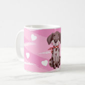 "LIEBE PUPPY" MIT PINK UND WEISSEN HERZEN TASSE (Vorderseite Links)