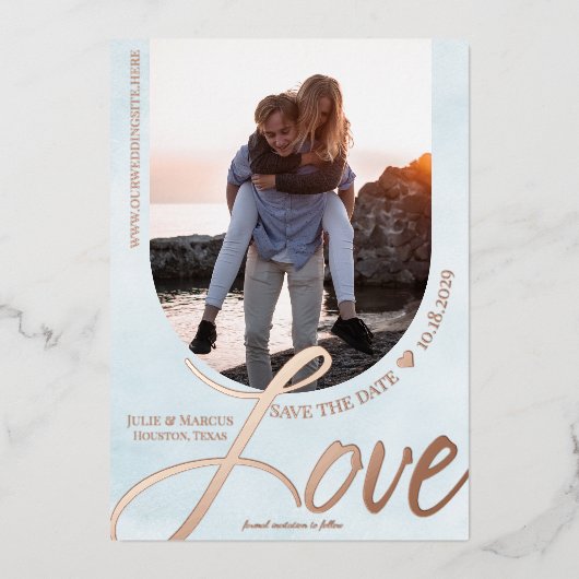 Liebe-Rahmen mit Foto Light Blue Folieneinladung (Vorderseite)