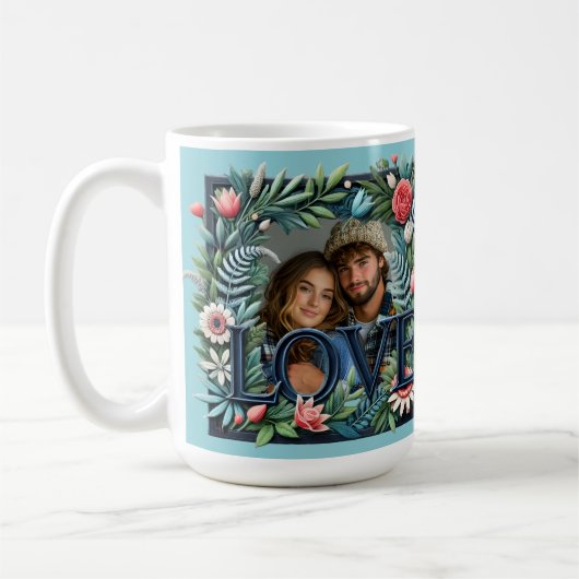 Liebe rahmt Valentins jubiläales individuelles Fot Kaffeetasse (Links)
