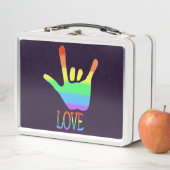 Liebe Rainbow Hand Zeichensprache und Wort Metall Brotdose (Beispiel)