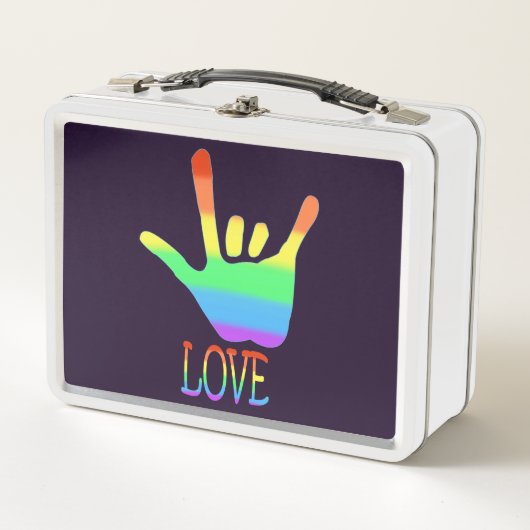 Liebe Rainbow Hand Zeichensprache und Wort Metall Brotdose (Vorderseite)