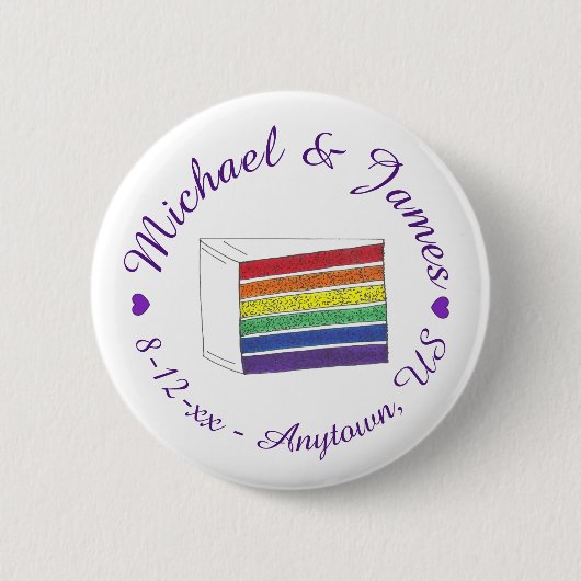 LIEBE Rainbow Wedding Cake Lila Heart Gay Pride Button (Vorderseite)