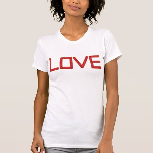 Liebe Red Glitzer Letters Gold Border T-Shirt (Vorderseite)