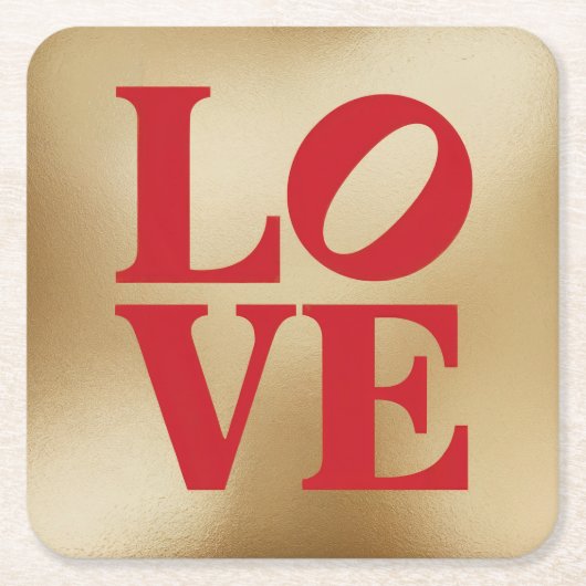 LIEBE Red Gold Typografy Untersetzer Set (Vorderseite)