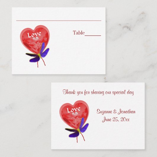 Liebe Red Heart Wedding Table Platzkarte (Vorne/Hinten)