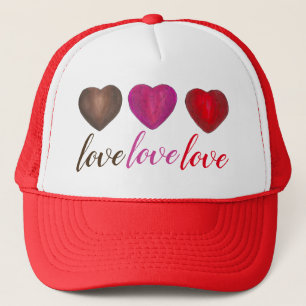 LIEBE Red Pink Foil Wrapped Candy Heart Valentine Truckerkappe