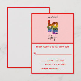 LIEBE Red Themed Same Wedding RSVP Card Karte