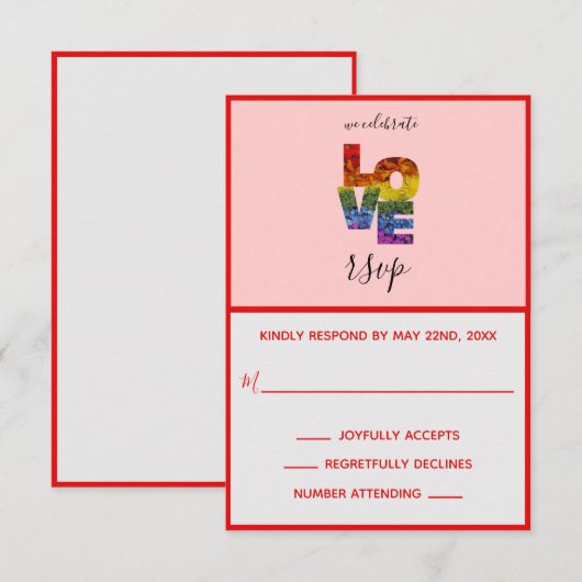 LIEBE Red Themed Same Wedding RSVP Card Karte (Vorne/Hinten)