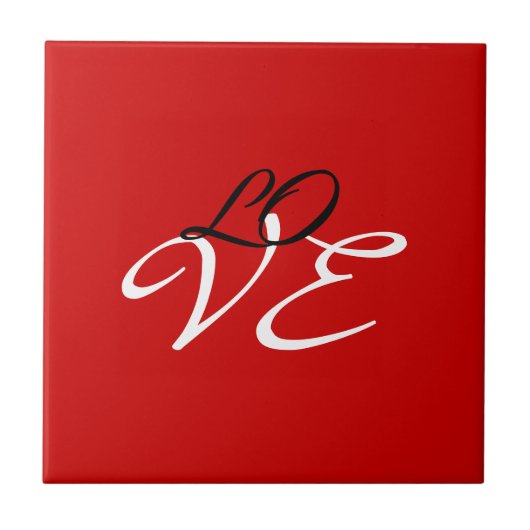 Liebe Red White Black Color Calligraphy Fliese (Vorderseite)