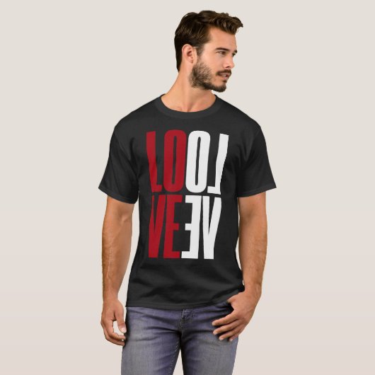 Liebe Red White High Typografy Vertical Mirror T-Shirt (Vorne ganz)