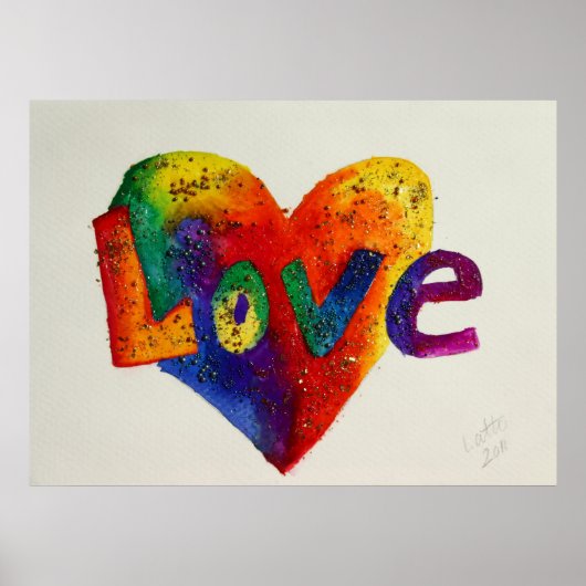 Liebe Regenbogen Herzklopfen Glitzer Zeichnen Post Poster (Vorne)