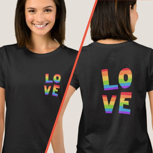LIEBE Regenbogenfarben Eleganter Vorder- und Rücks T-Shirt