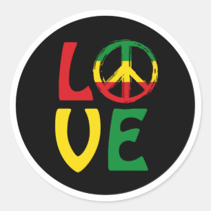 LIEBE Reggae mit Friedenssymbol Runder Aufkleber