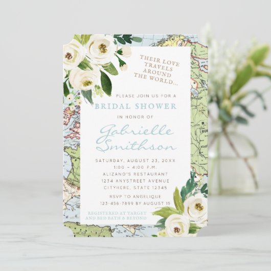 Liebe Reisen Blumenkarte Brautparty Einladung (Stehend Vorderseite)