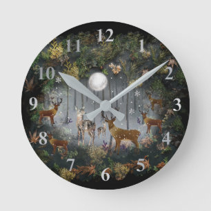 Liebe Rentier Bei Nacht Runde Wanduhr