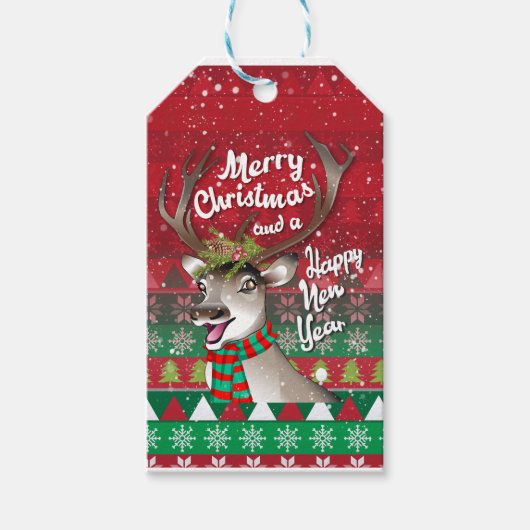 Liebe Rentier - Frohe Weihnachten und glückliches Geschenkanhänger (Vorderseite)