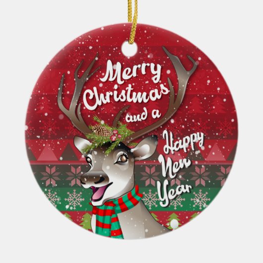 Liebe Rentier - Frohe Weihnachten und glückliches  Keramik Ornament (Vorne)