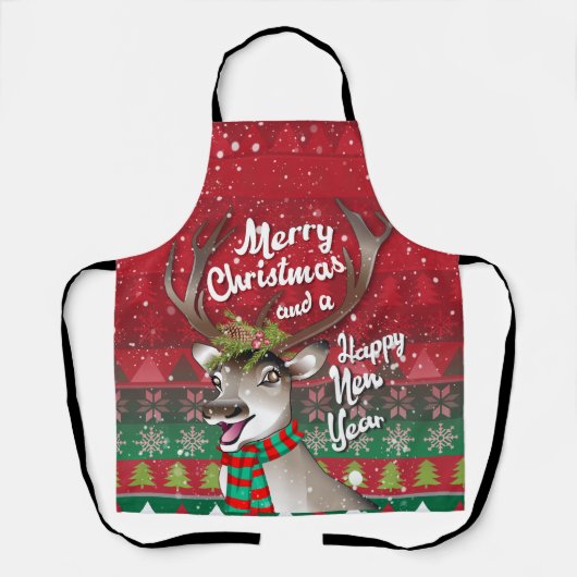 Liebe Rentier - Frohe Weihnachten und glückliches  Schürze (Vorderseite)