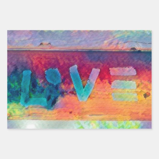 Liebe Retro Hippie Blue Red Orange Bohemisch Count Geschenkpapier Set (Vorderseite)